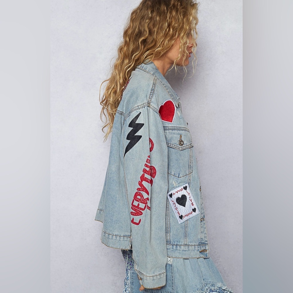 POL SMJ408 HOST PICK 🎉🎉🎉Denim Jacket with Colorful Patches - Picture 4 of 10